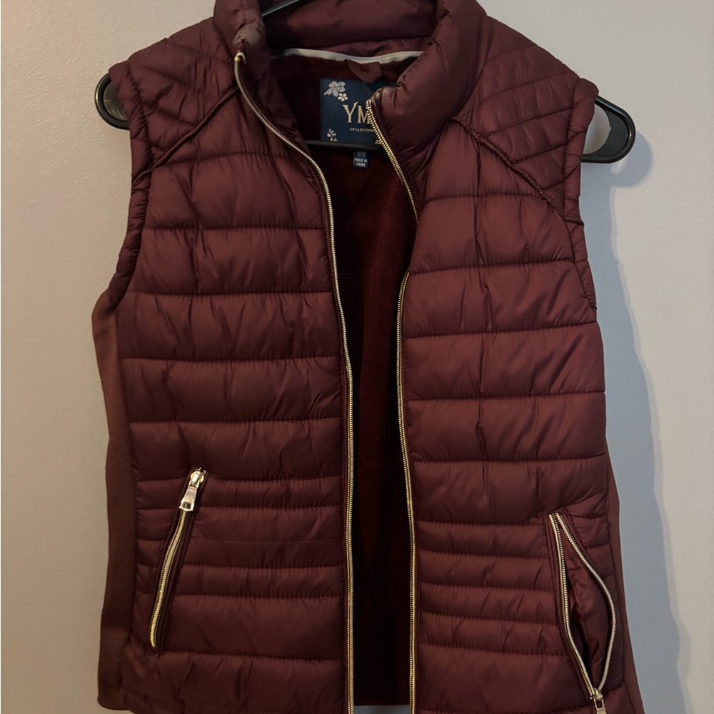 YMI Maroon Quilted Vest with Gold Zippers